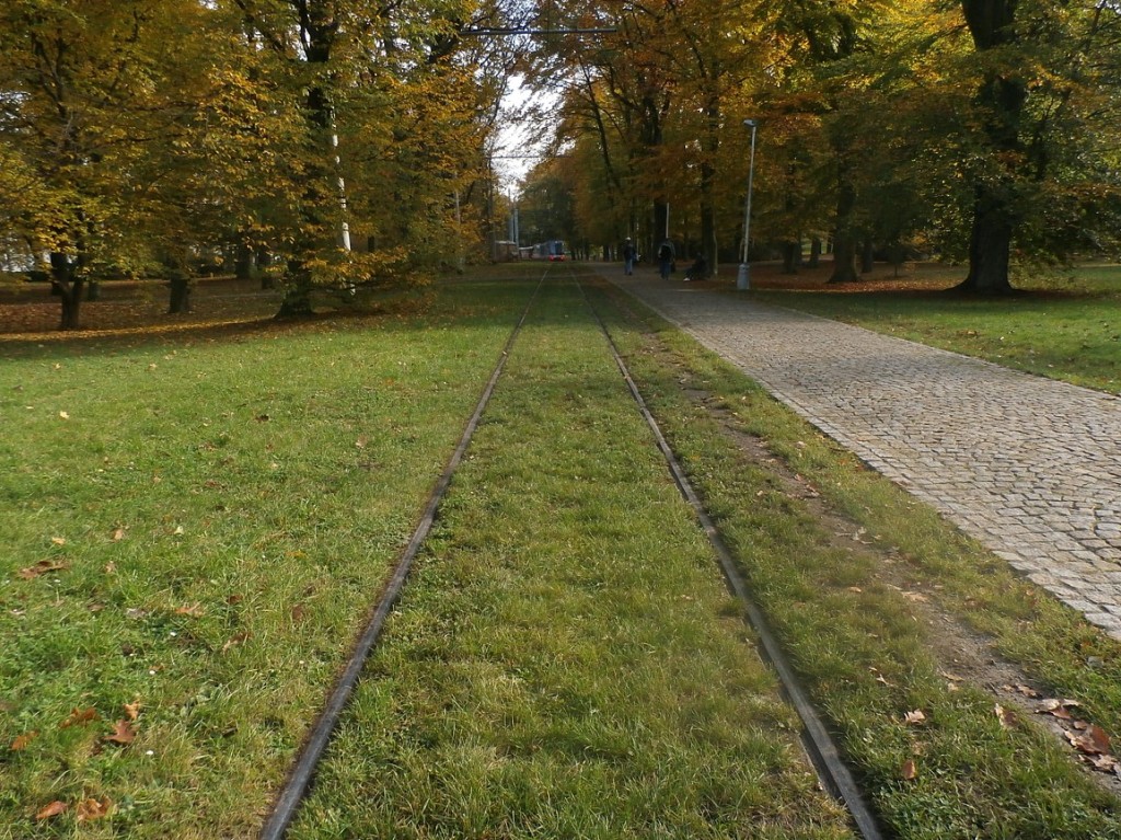 Pozůstatek tramvajové trati do Královské obory, které je stále provozuschopná.